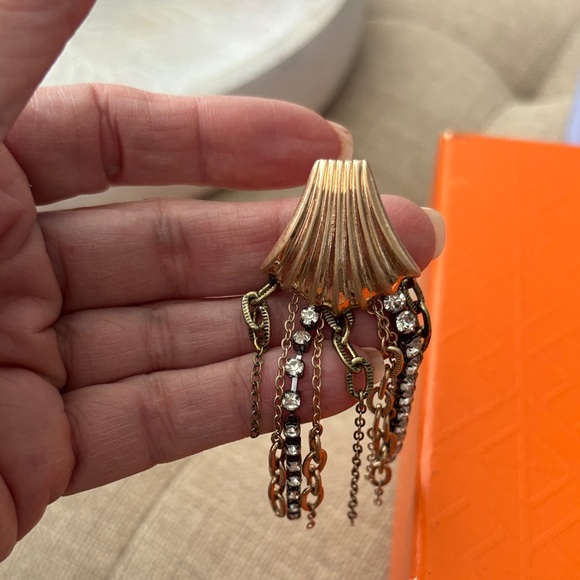 Anthropologie Gold-Tone Chain & Crystal Fringe Earrings - Picture 2 of 3